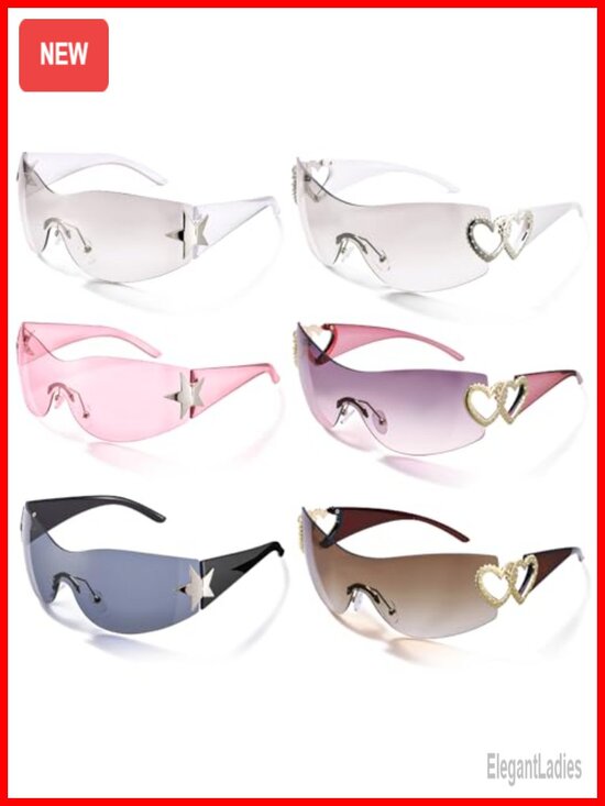 Oversized Rimless Y2K Star Sunglasses Wrap Around Shield UV400 Polarized main image 6